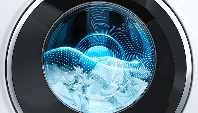 Illustratie van Siemens sensoFresh dat kleding met actieve zuurstof opfrist zonder water of wasmiddel.