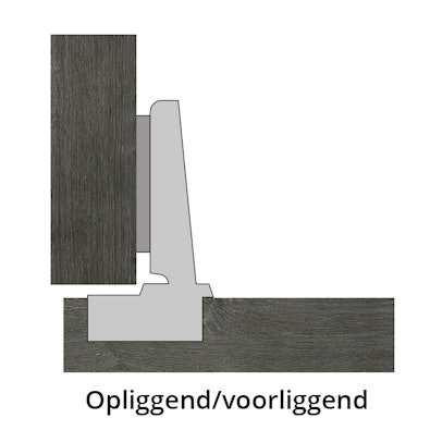 Opliggend/voorliggend scharnier voor kasten in de keuken