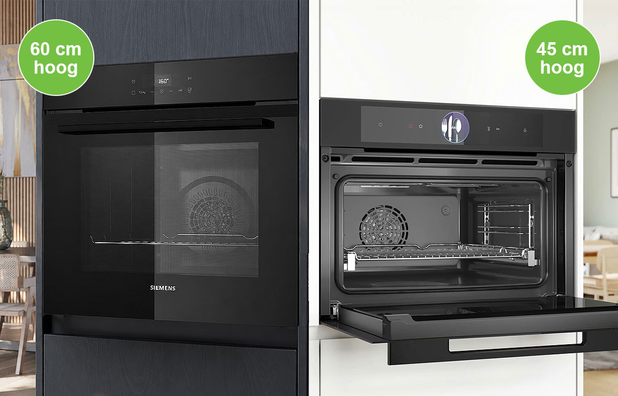 Verschil tussen een 60 cm hoge inbouw oven en een 45 cm hoge compacte oven