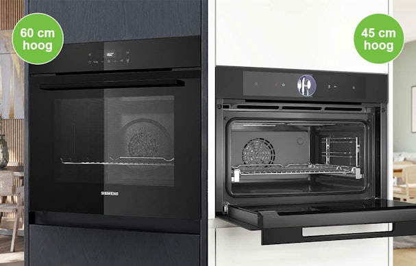 Verschil tussen een 60 cm hoge inbouw oven en een 45 cm hoge compacte oven