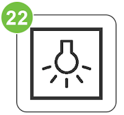 Ovenlamp ovensymbool waarmee je de binnenverlichting van de oven inschakelt om eenvoudig het bakproces te controleren zonder de ovendeur te openen en warmte te verliezen.