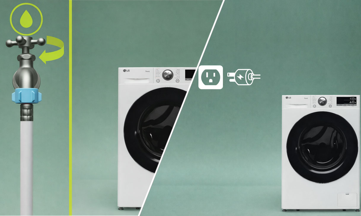 Stappenplan PE storing met waterkraan dichtdraaien, LG wasmachine herstarten en stekker controleren