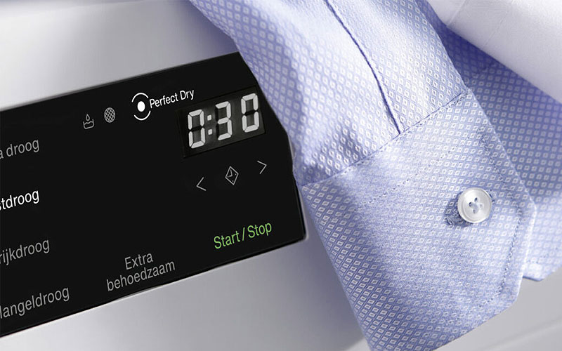 Miele wasdroger met PerfectDry sensor drying technologie en kreukvrije overhemden