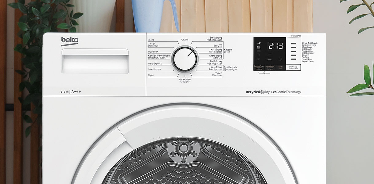 Beko Performance-lijn droger in lichte wasruimte met EcoGentle technologie en RapiDry voor 8 kg