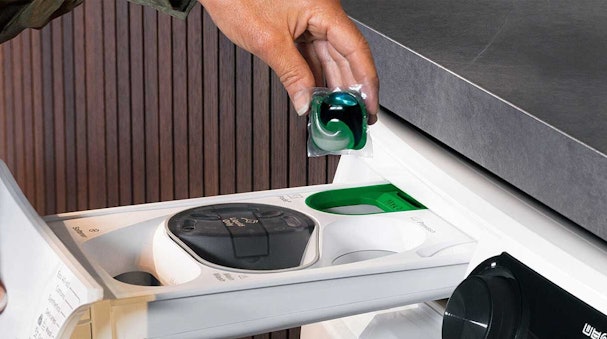 Plaatsing POD in het groene vak van de wasmiddellade.