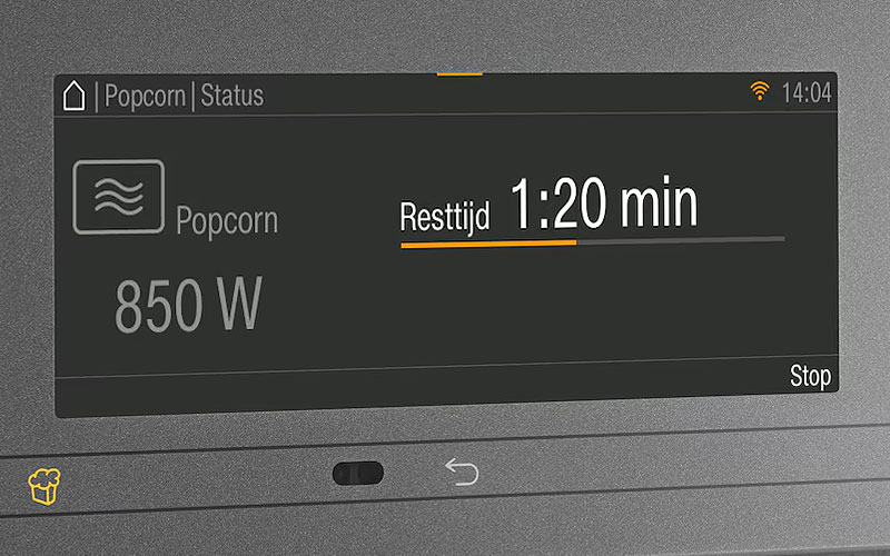 Bedieningsdisplay Miele combimagnetron met popcornfunctie voor verse popcorn thuis