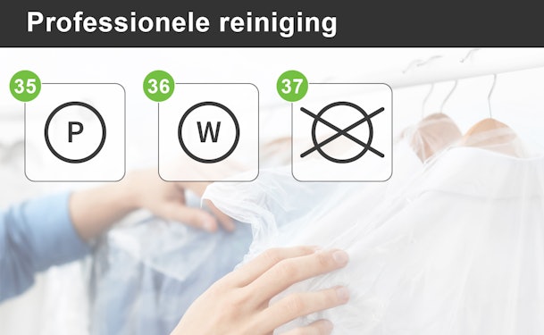 Symbolen voor professionele reiniging (stomen) van kleding.
