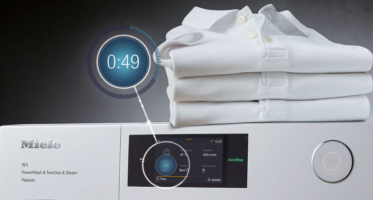 Miele QuickPowerWash snelwasprogramma, halve trommel schoon in 49 minuten met minder waterverbruik