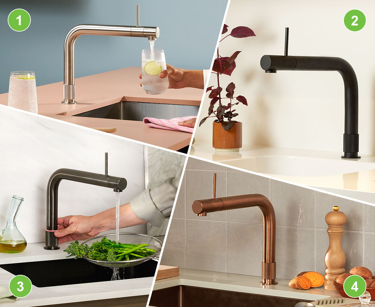 Quooker Front kranen in de kleuren RVS, Zwart, Gunmetal en Rosé Koper