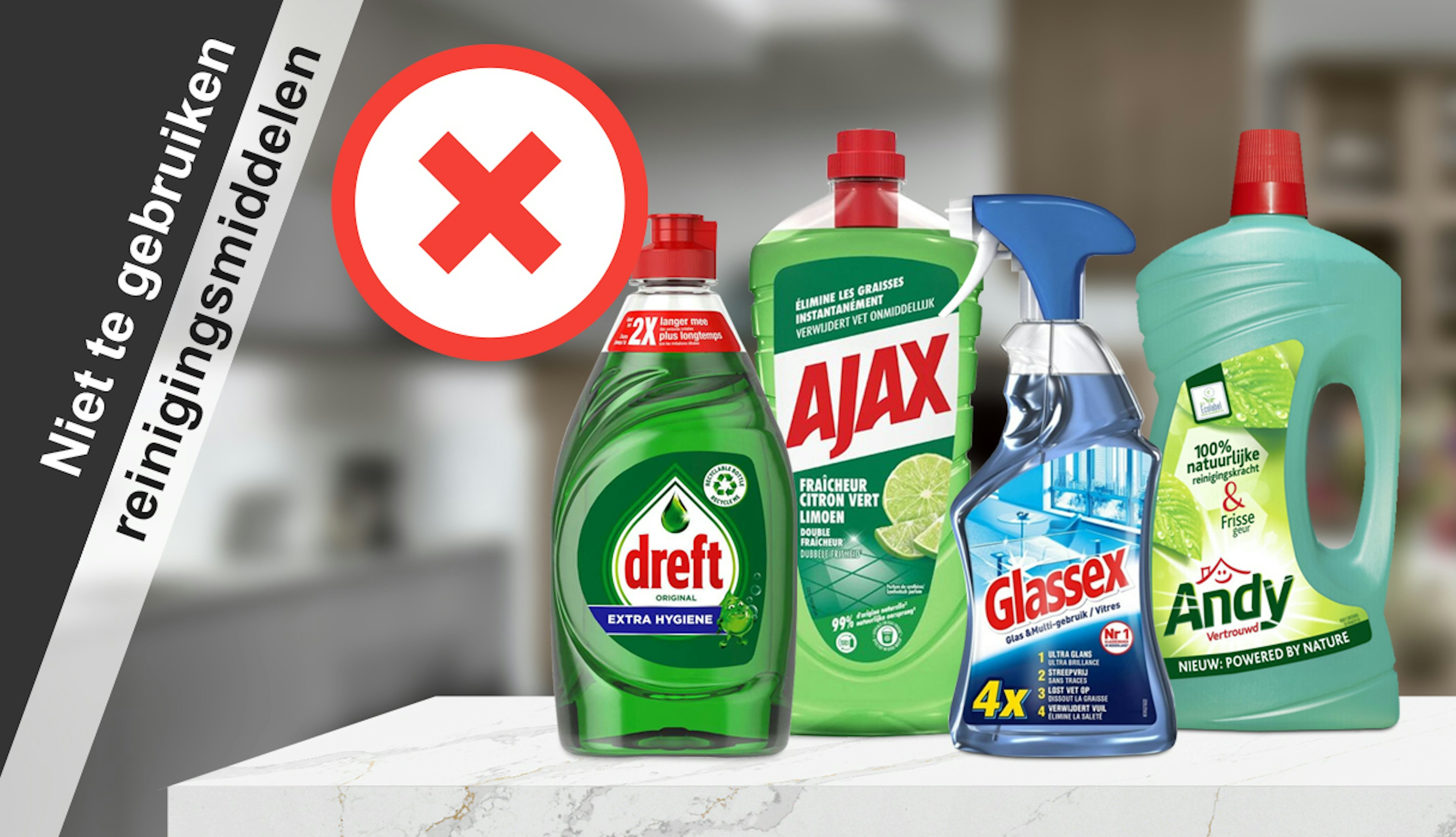 Gelieve de volgende reinigingsmiddelen niet te gebruiken.