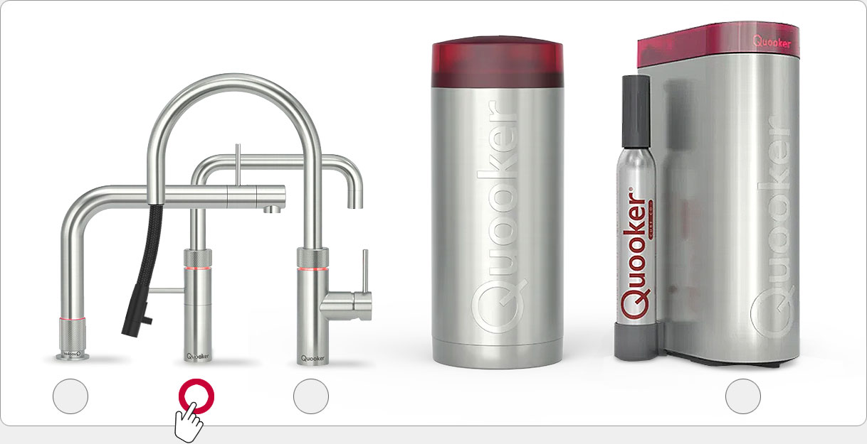 Complete Quooker sets met een Quooker PRO3, COMBI of COMBI+ boiler inclusief een kraan naar keuze en indien gewenst een CUBE reservoir.