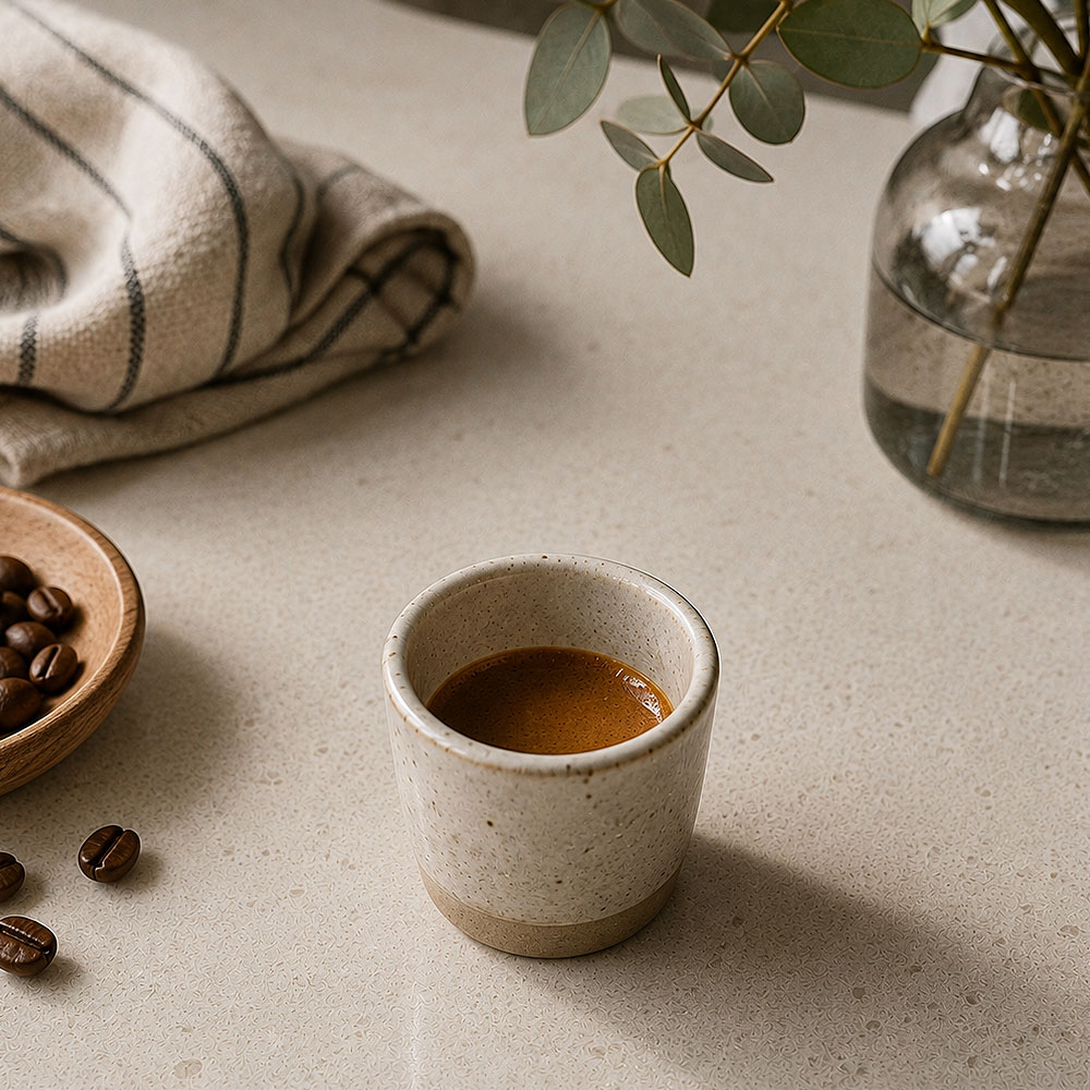 Kleine ristretto met donkere koffie en cremalaag