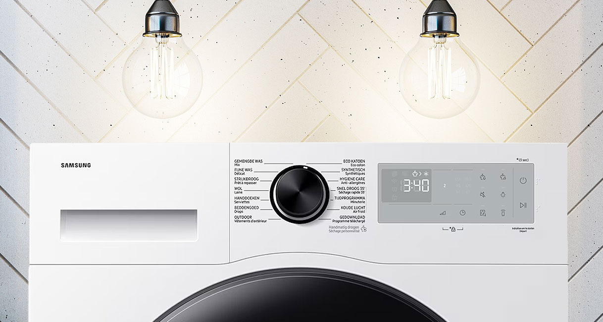 Samsung wasdroger bedieningspaneel met AI Dry technologie en digitaal display