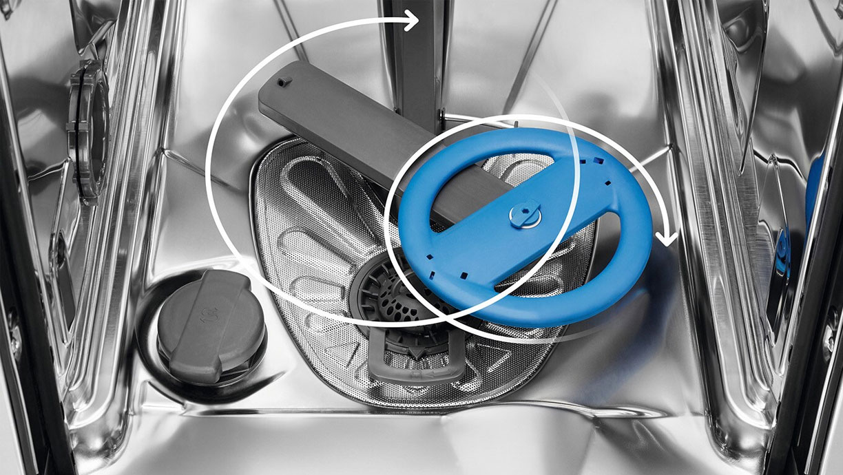 Electrolux SatelliteClean-sproeiarm voor 3 keer betere dekking in de vaatwasser.