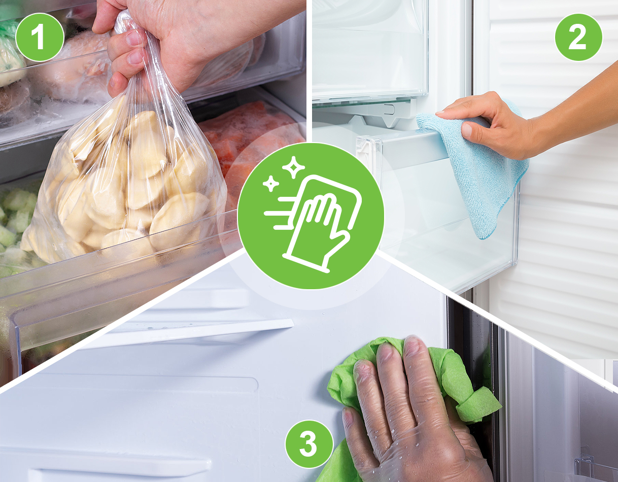 Drie stappen voor het schoonmaken van een vriezer: leegmaken, lades reinigen en binnenwanden afnemen