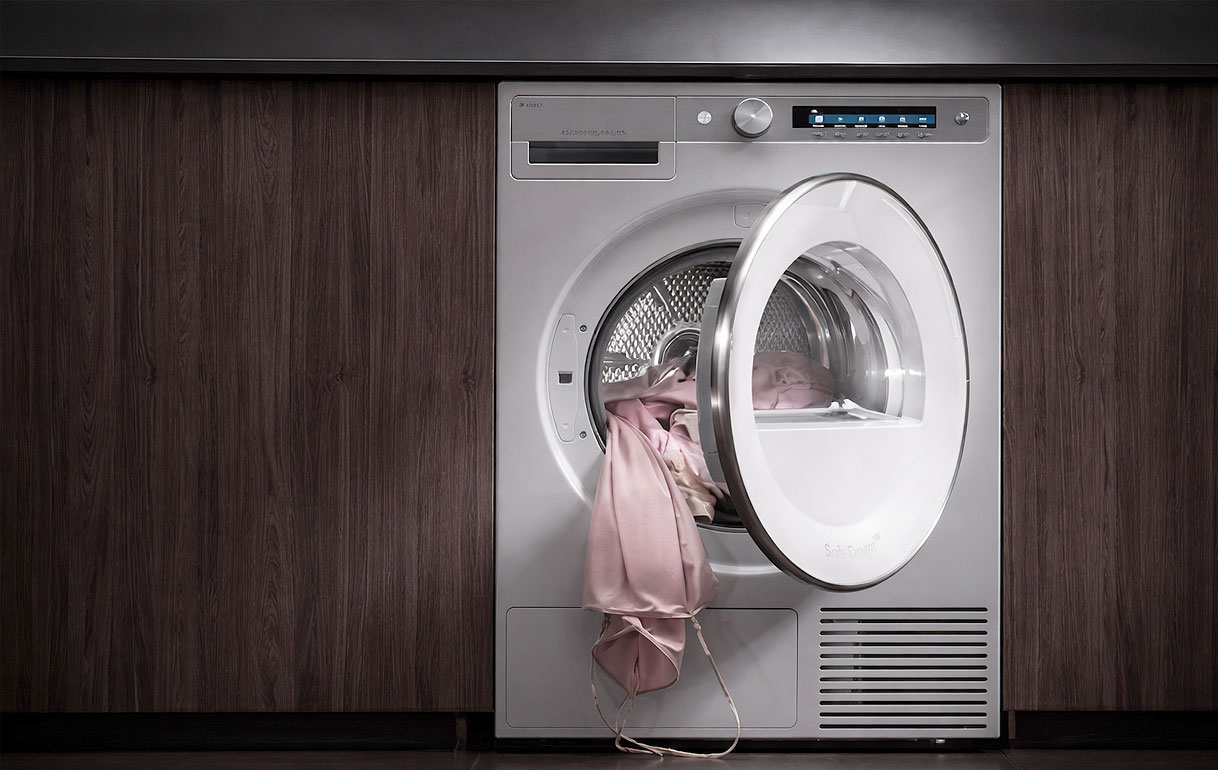 ASKO warmtepompdroger met SensiDry sensortechnologie die het vochtgehalte in de trommel continu meet voor optimaal droogresultaat