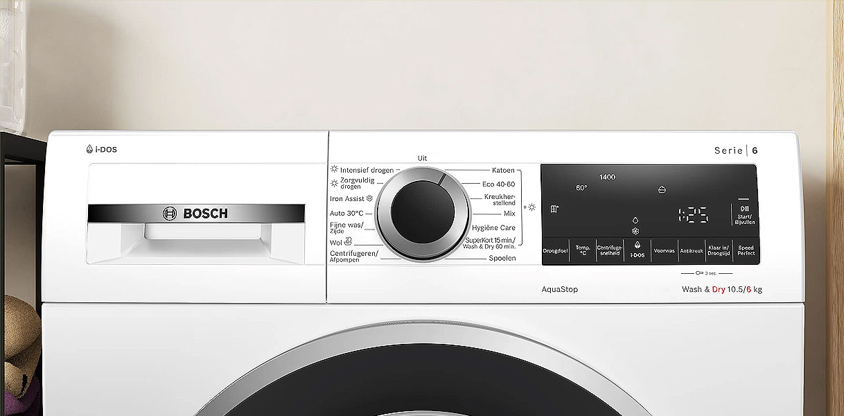 Bosch Serie 6 was-droogcombinatie met i-DOS en EcoSilence Drive als middenklasse