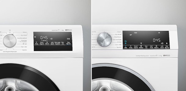 Twee Siemens wasmachines van 8 en 9 kg naast elkaar ter vergelijking
