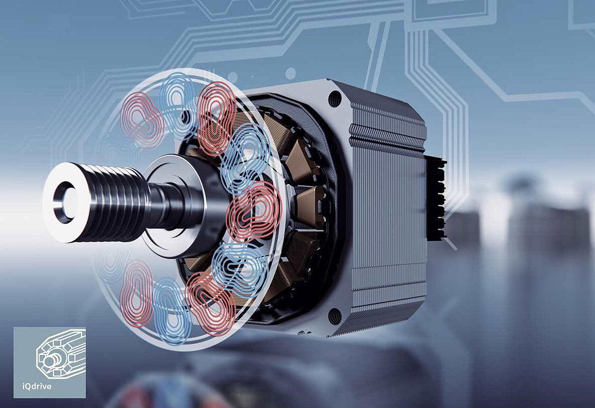 Doorsnede van de Siemens iQdrive motor met permanente magneten en directe aandrijving
