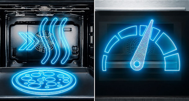 Illustratie van coolStart voor diepvriesgerechten en varioSpeed voor kortere bereidingstijd in de Siemens oven