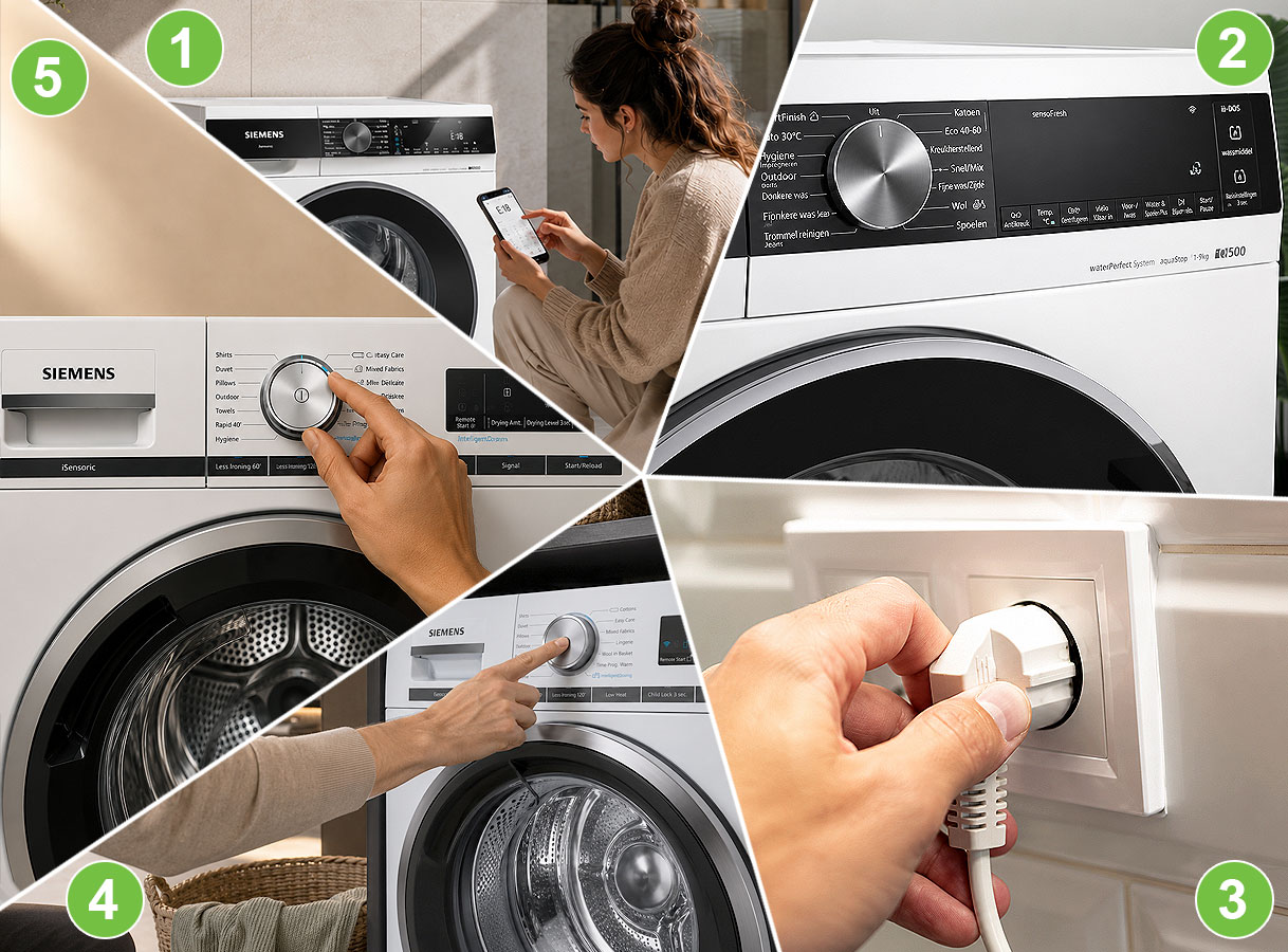 Vijf stappen om een Siemens wasmachine te resetten met foutcode aflezen en stekker uit stopcontact