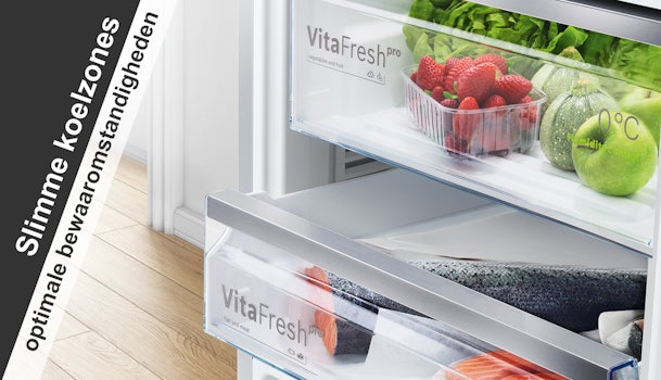 Slimme koelzones voor optimale bewaaromstandigheden van vers voedsel.