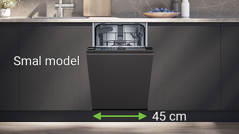 45 cm smalle vaatwasser perfect passend in compacte keuken met maataanduiding