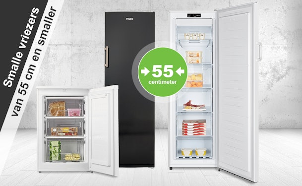 Smalle vriezers waaronder compacte en hoge modellen tot 55 centimeter breed