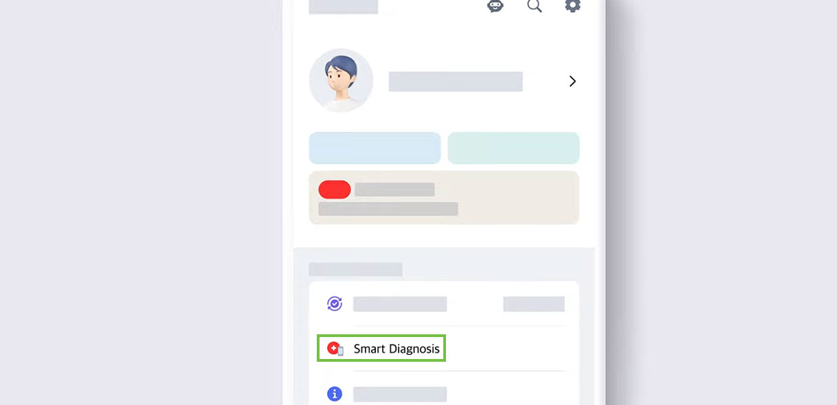 LG ThinQ app scherm met Smart Diagnosis knop voor het automatisch analyseren van wasmachine storingen