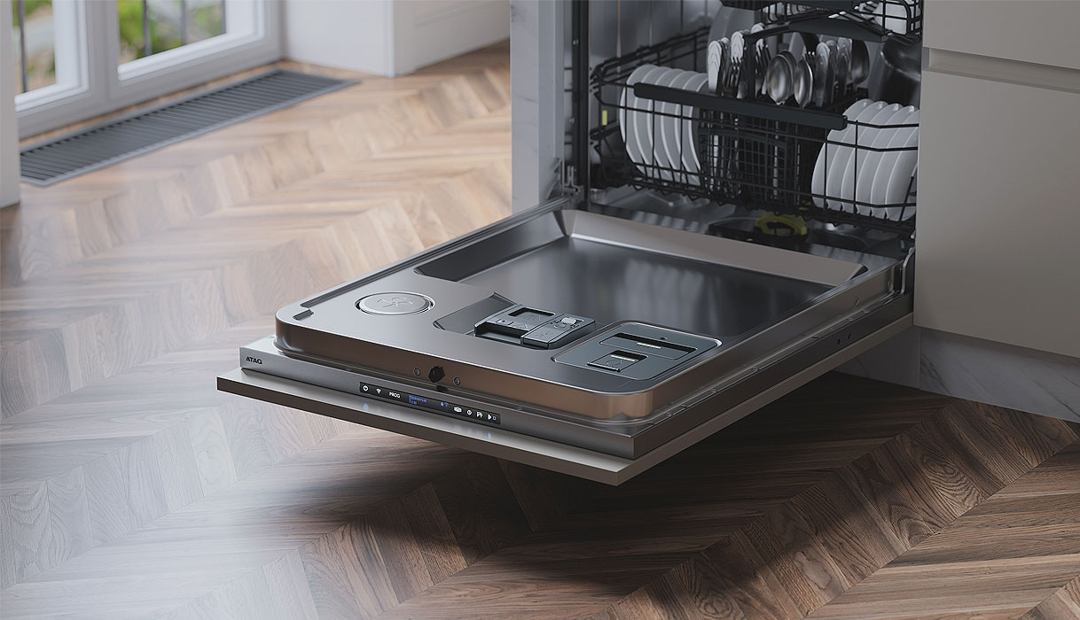 ATAG vaatwasser met Turbo Combi Drying en automatisch geopende deur voor een sneller en beter droogresultaat.