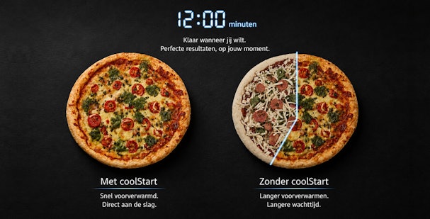 Vergelijking van een gare pizza met coolStart en een halfgare pizza zonder coolStart