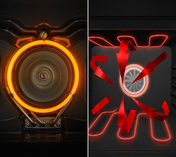 Gloeiend verwarmingselement naast een ventilator met pijlen die de luchtstroom in de oven tonen