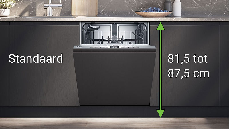 Standaard inbouw vaatwasser 81,5-87,5 cm hoogte met maataanduiding in keuken