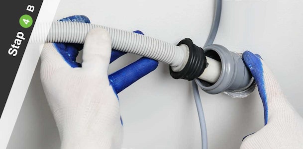 Vaatwasser afvoerslang aansluiten op afvoerbuis in de muur, stap 4B installatie.