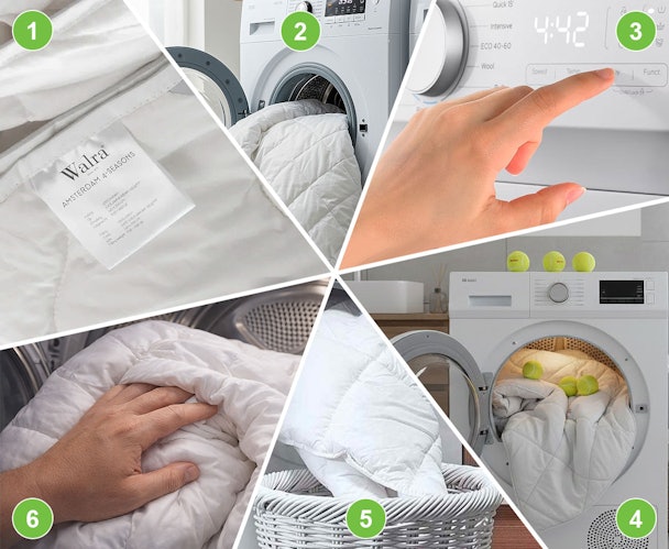 Stappenplan dekbed drogen in de droger met controle, tennisballen en juiste instellingen