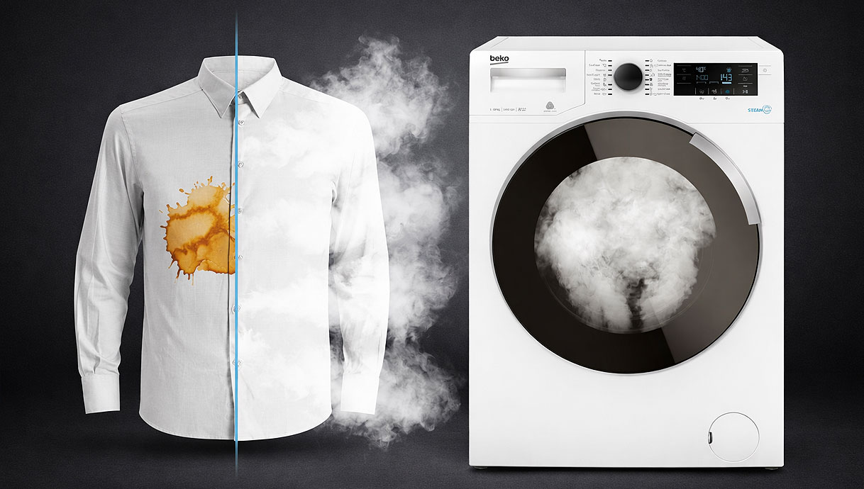 Beko SteamCure technologie met stoom die vlekken losweekt en kreukels vermindert in kleding