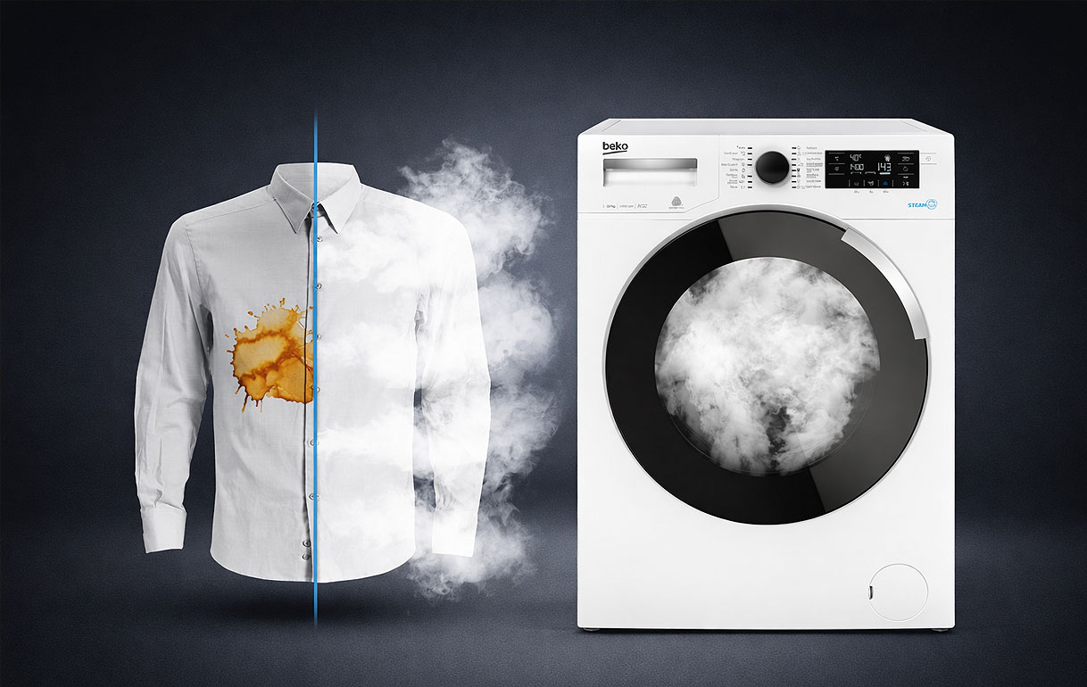 Beko wasdroger met SteamCure stoomfunctie die vlekken en kreukels uit kleding verwijdert