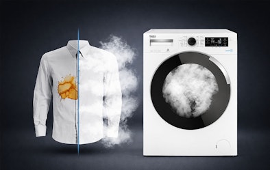 Beko wasdroger met SteamCure stoomfunctie die vlekken en kreukels uit kleding verwijdert