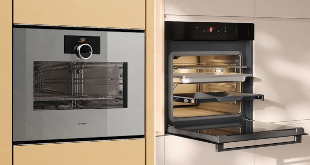 Twee inbouw stoomovens naast elkaar met verschillende nishoogtes voor het kiezen van de juiste stoomoven