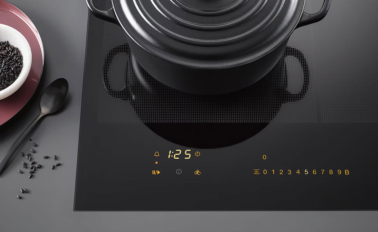 Miele inductiekookplaat met Stop&Go functie die alle kookzones tijdelijk op stand 1 zet