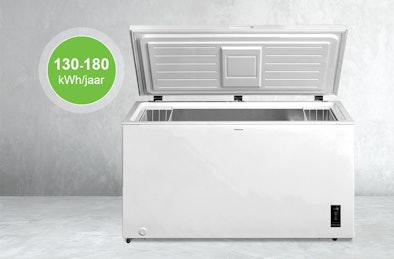 Open vrieskist met een energieverbruik van 130–180 kWh per jaar.