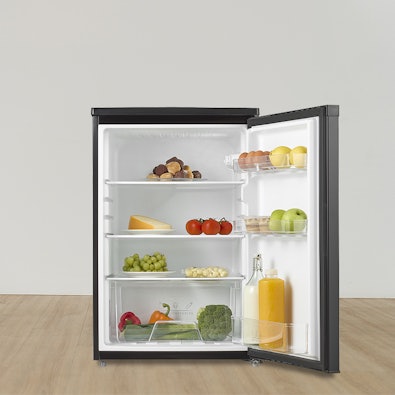 Tafelmodel koelkast zonder vriesvak met compacte indeling en groentelade voor kleine keukens en studentenkamers