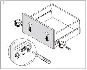 TANDEM uittreksysteem - 1 uittrekelementen met reling hoogteverstelling