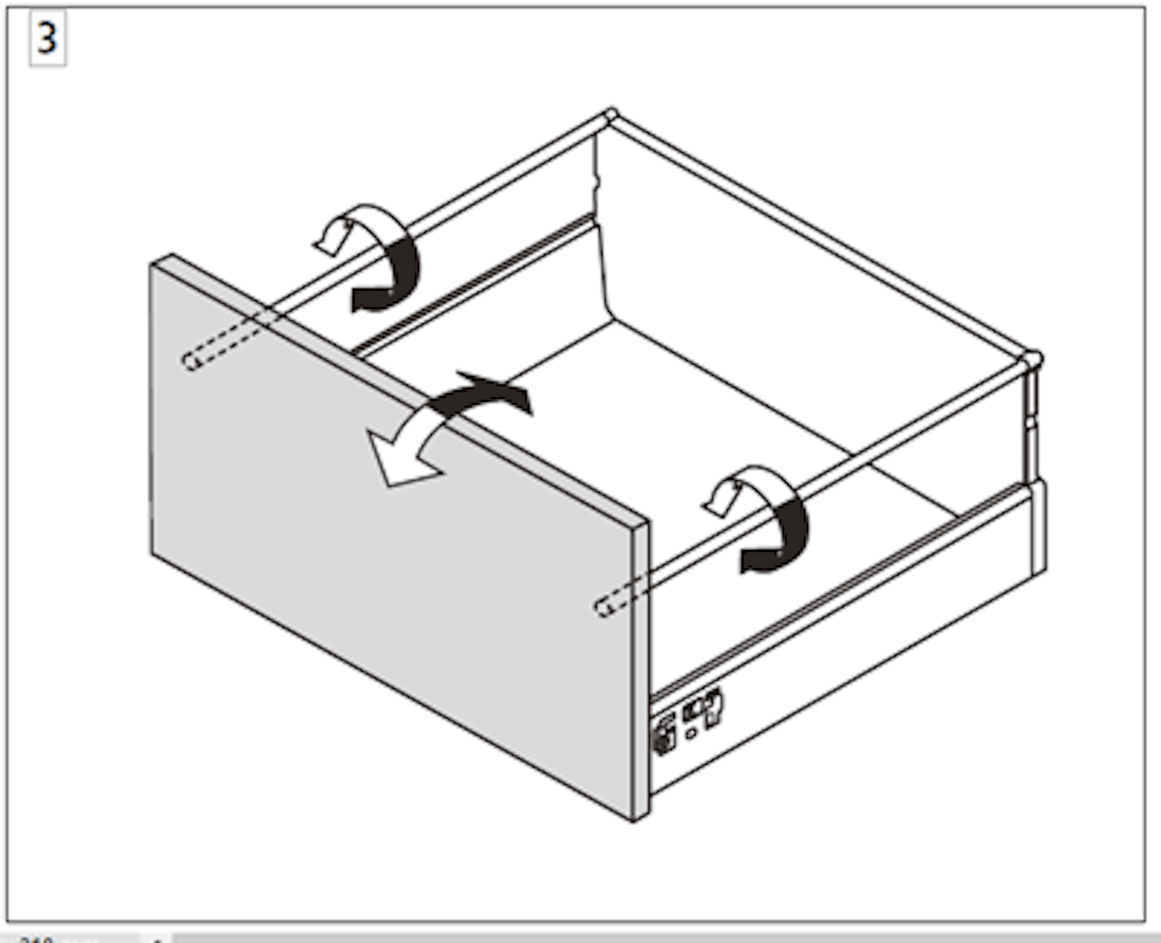 TANDEM uittreksysteem - 3 uittrekelementen met reling kantelverstelling