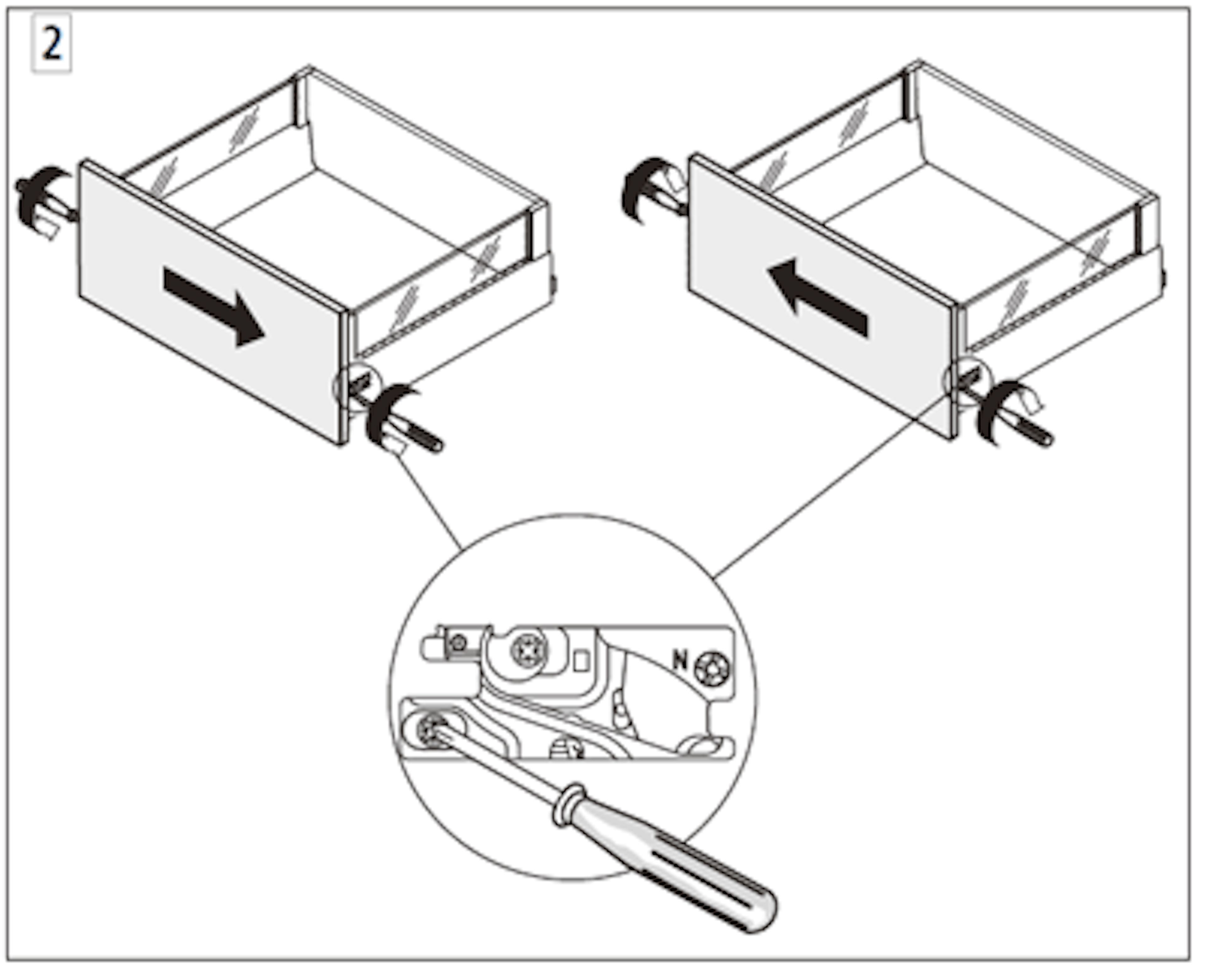 TANDEM uittreksysteem - 2 uittrekelementen zonder reling zijdeverstelling