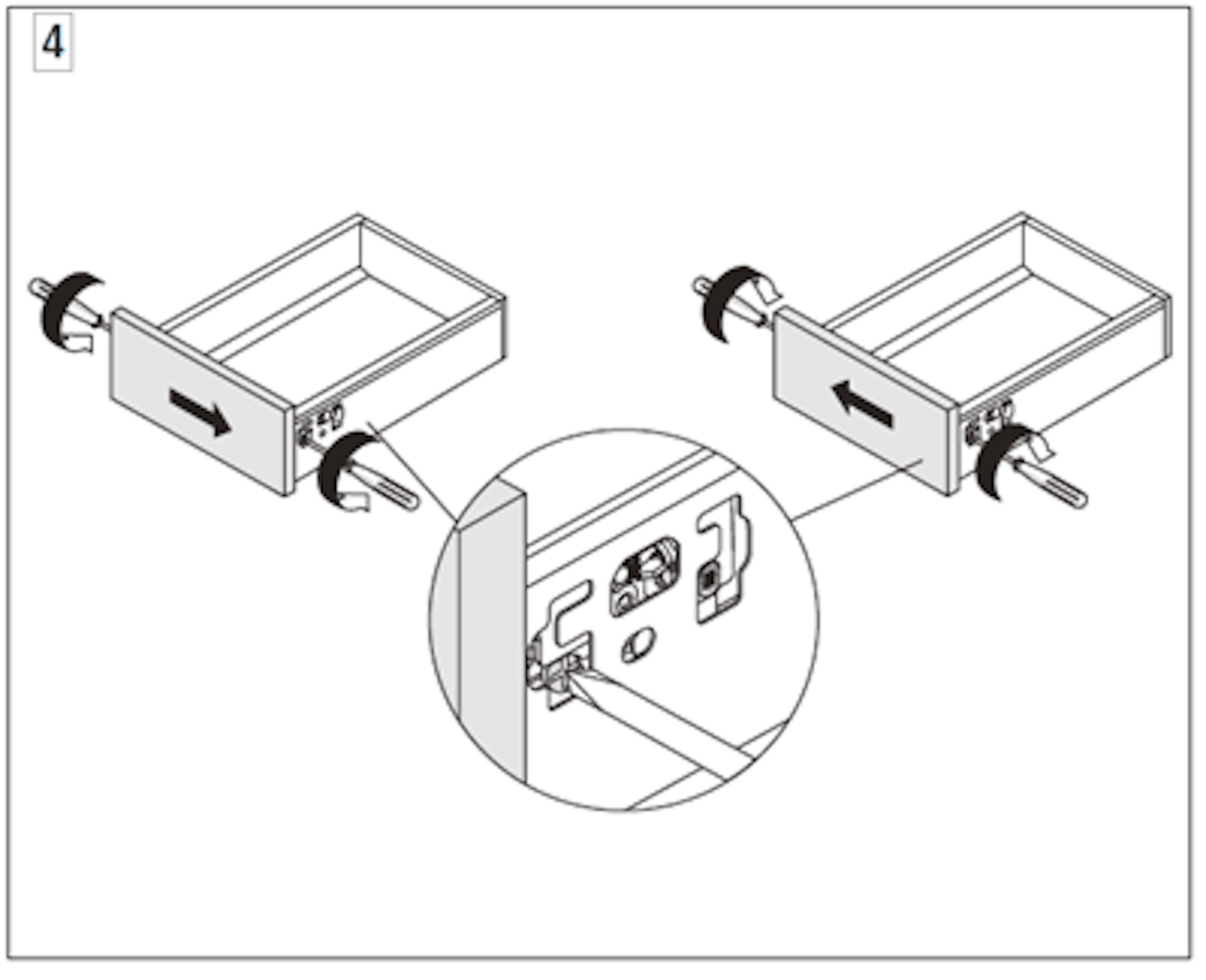 TANDEM uittreksysteem - 4 Lade – zijdeverstelling