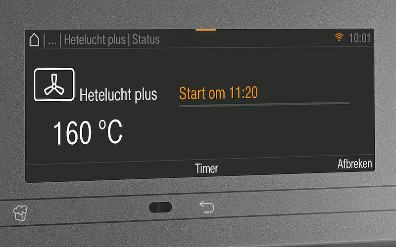 Bedieningsdisplay Miele combimagnetron met ingestelde timerfunctie voor automatisch koken