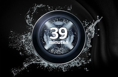 LG TurboWash 360 wastrommel met watersproeiers die wasgoed grondig schoon wassen in 39 minuten