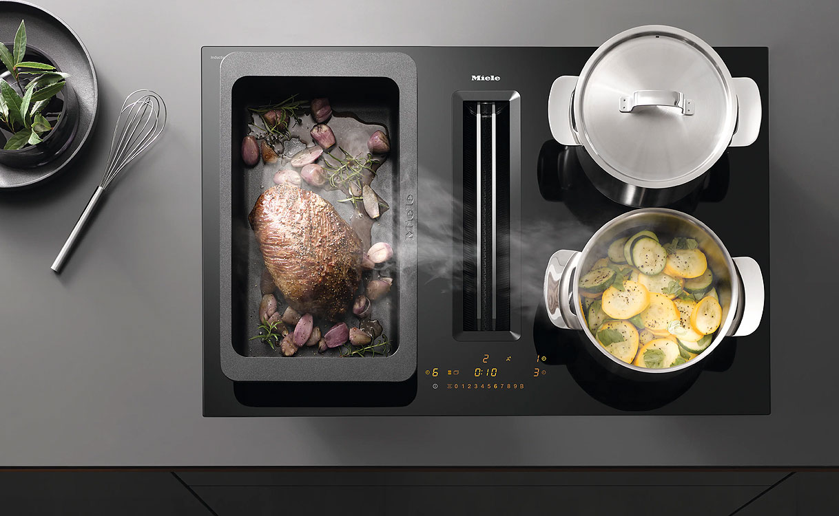 Miele inductiekookplaat met TwinBooster technologie die het vermogen van twee kookzones bundelt