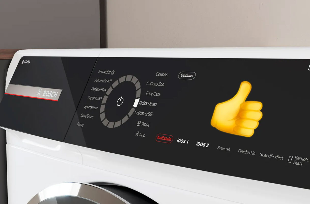 Bosch wasmachine bedieningspaneel met visuele aanduiding bij Added Steam stoombehandeling